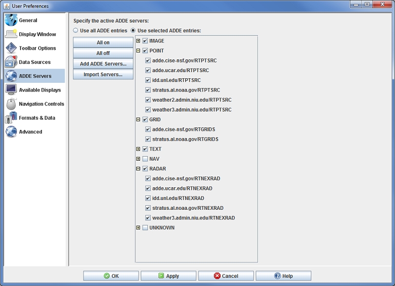 Image 1: ADDE Server Preferences (Default)