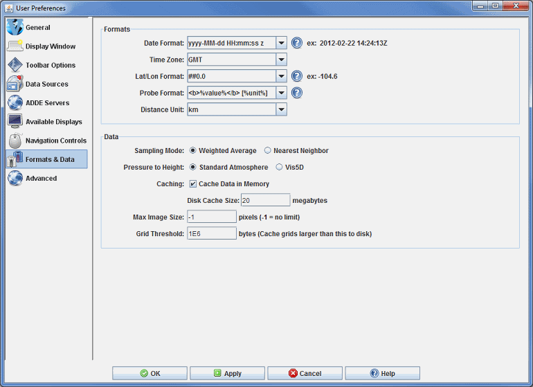 Image 1: Formats and Data Preferences (Default)