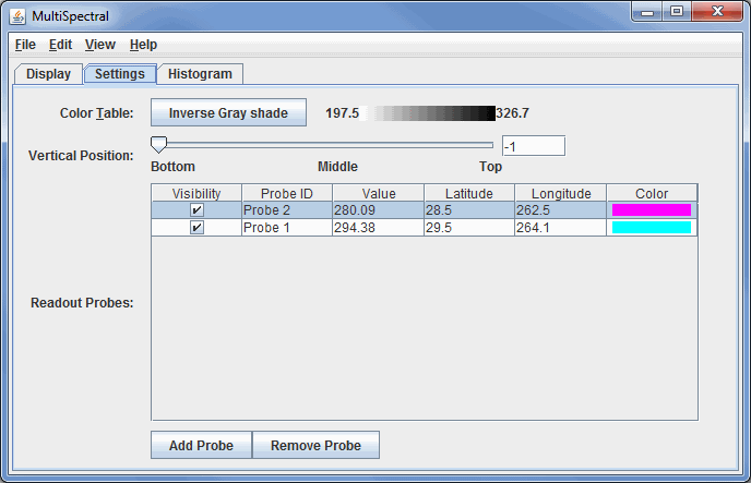 Image 2: Settings Tab of MultiSpectral Display Controls Window