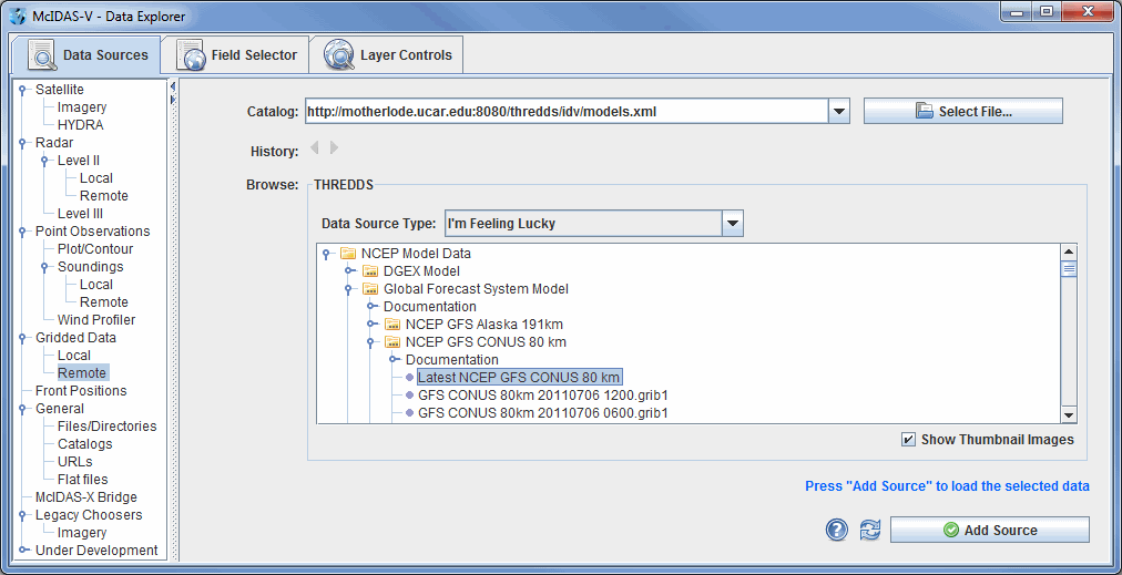 Image 1: Data Sources Tab of the Data Explorer