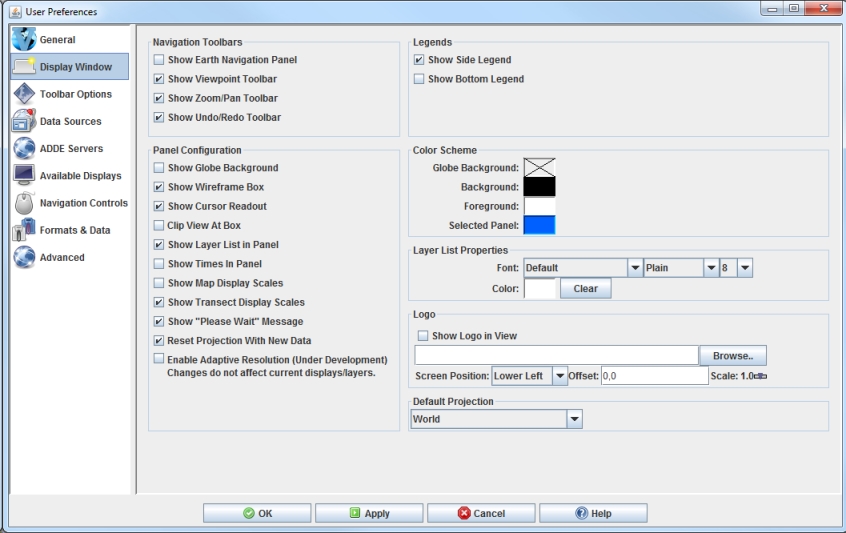 Image 1: Display Window Preferences (Default)