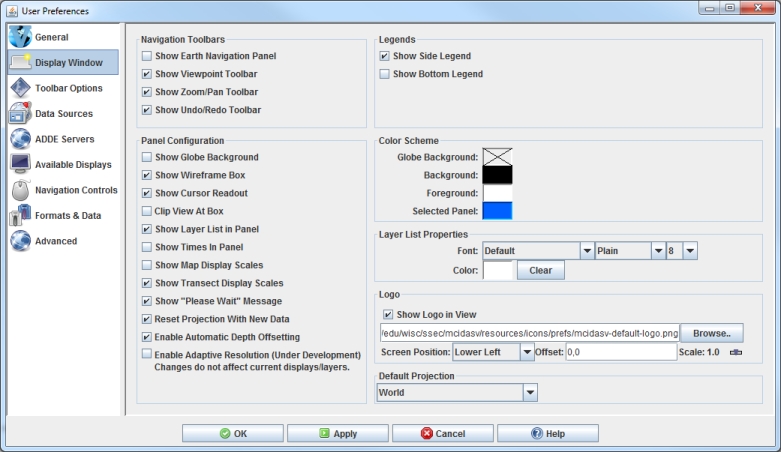 Image 1: Display Window Preferences (Default)