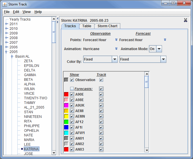 Image 3: Tracks Tab of the Storm Track Window