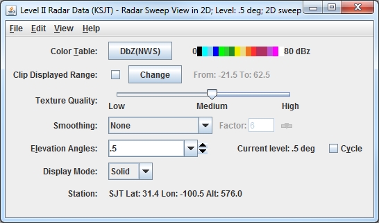 Image 1: Level II Radar Sweep Controls Properties Dialog