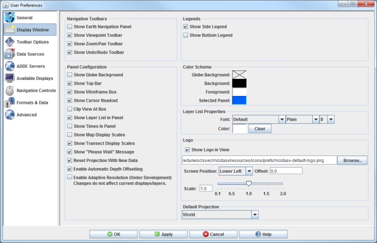 Image 1: Display Window Preferences (Default)