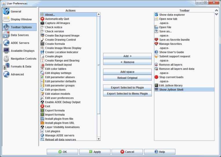 Image 1: Toolbar Options Preferences (Default)